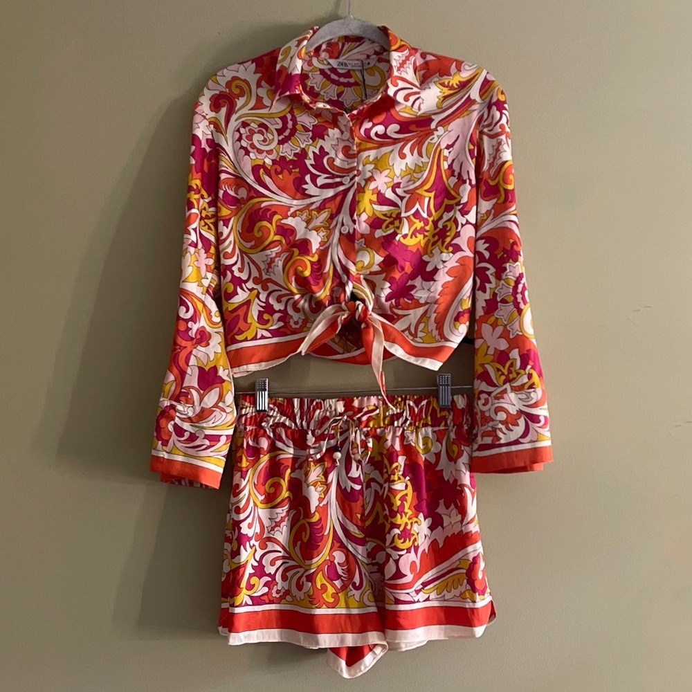 Zara Colorful Satin Two Piece Co Ord Set